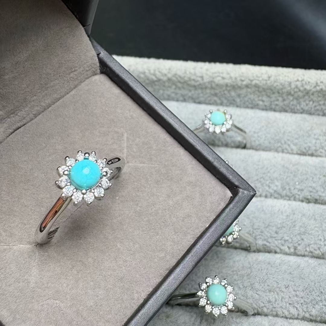 Turquoise Stone Ring - 1Pc Fengbaowu Natural Turquoise Ring 4MM