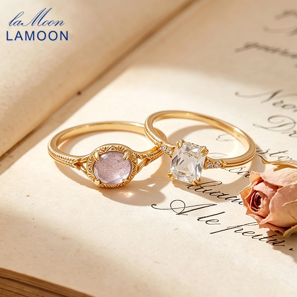 LAMOON Natural Gemstone Labrad - đánh giá và giá Turquoise Stone Ring