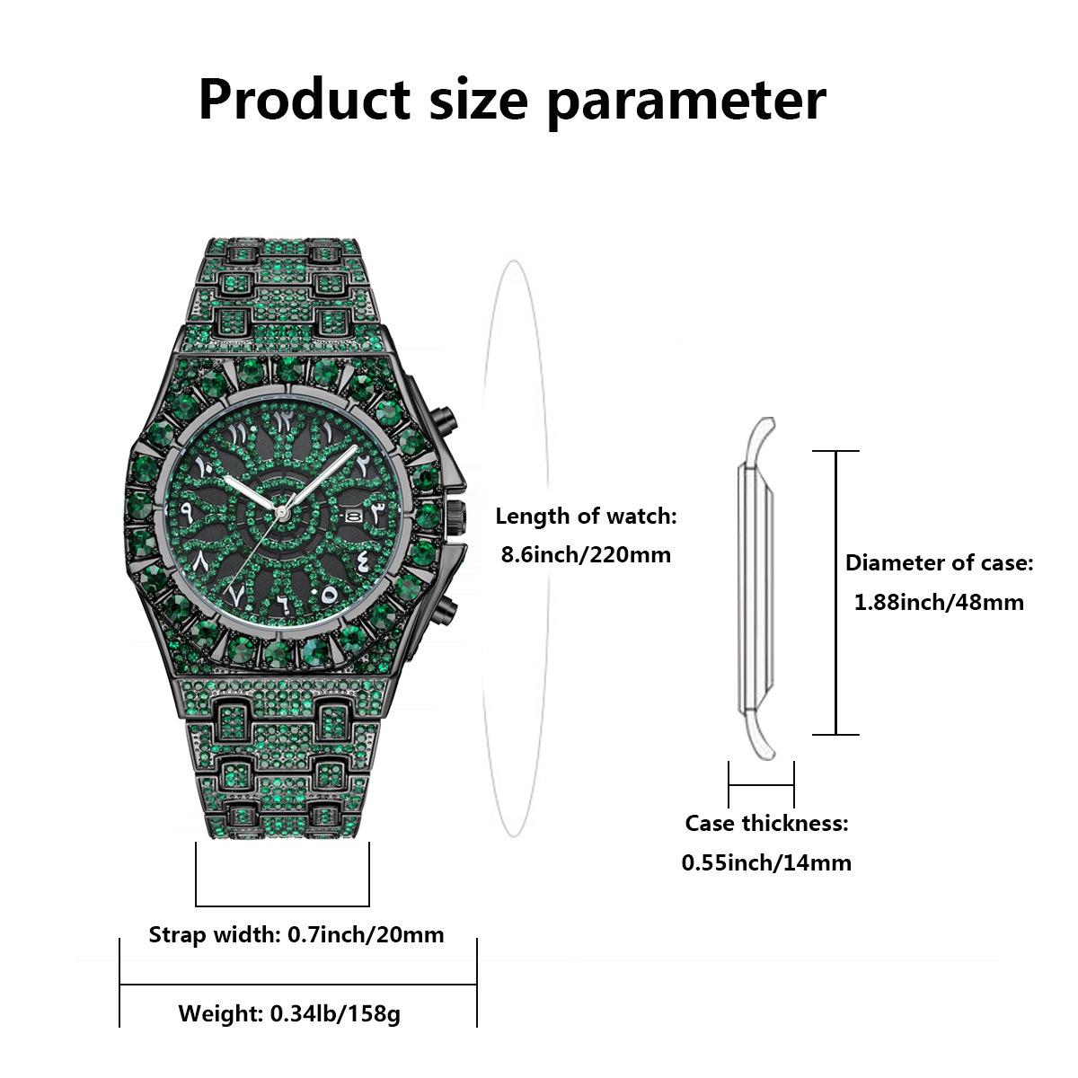 Hip Hop Green Ice Wristwatch M - đánh giá và giá Jewelry And Watches Luxury Brand